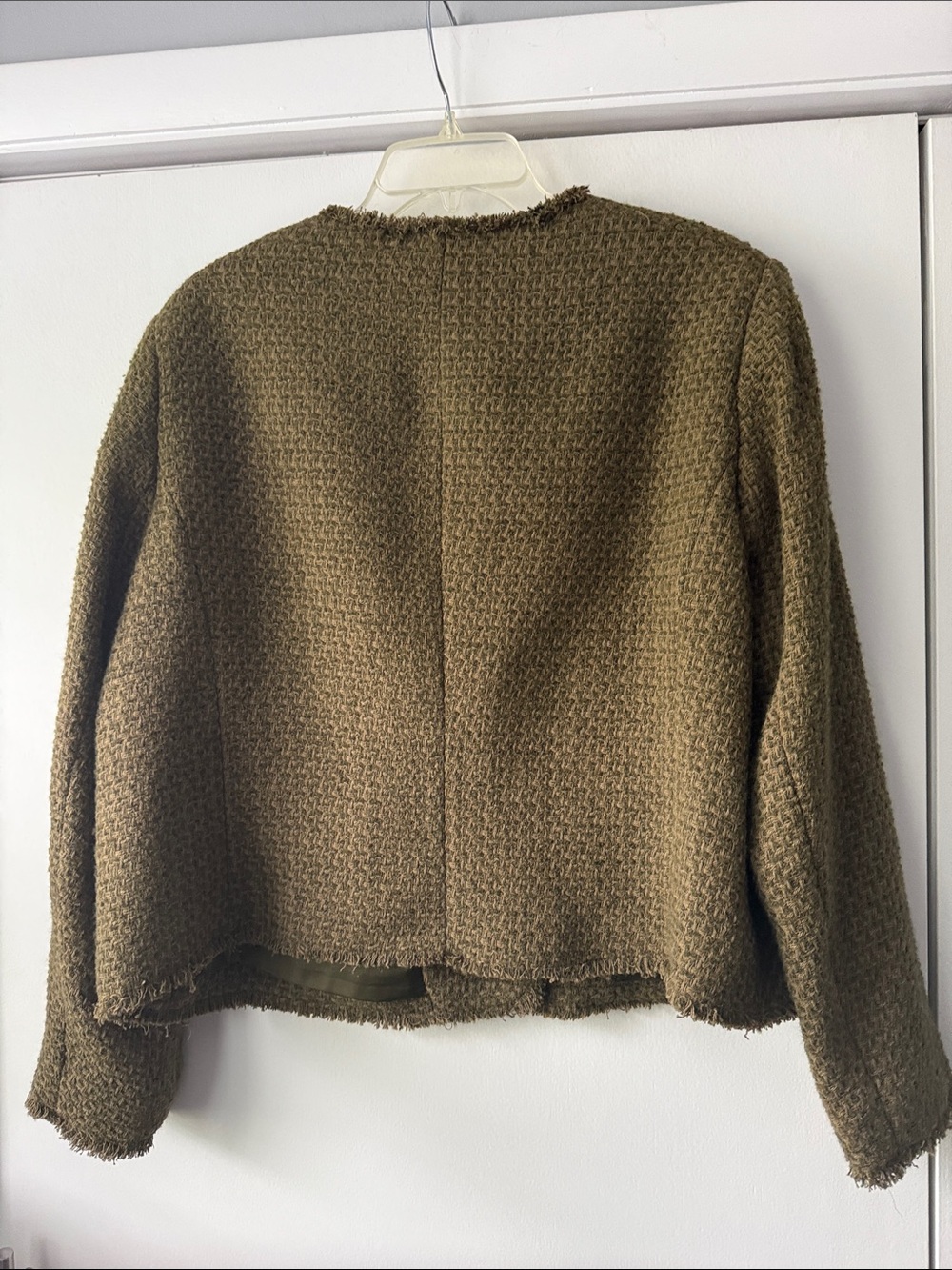 MNG Mango Wintour Tweed Jacket XXL Olive Green Brown Tan Jewel Buttons NWT - Picture 5 of 5